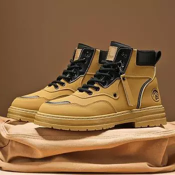 Мужские ботинки на платформе в британском стиле 2024 года, осенние высокие универсальные желтые мотоциклетные ботинки, повседневные ботинки для пустыни на открытом воздухе Erkek Bot 39 жёлтый