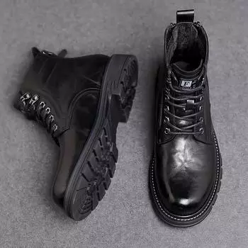 Мужские ботинки на шнуровке из натуральной кожи, новые зимние ботинки, модная повседневная обувь из кожи с высоким берцем, универсальные мужские мотоциклетные ботинки 38