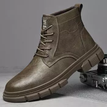 Мужские ботинки на шнуровке, настоящие высокие многоцелевые походные ботинки высокого качества для рабочей одежды, модные удобные ботинки с высоким верхом 38 хаки