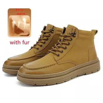 мужские ботинки на шнуровке осень-зима плюшевые теплые мужские хлопковые туфли высокие рабочие ботинки для улицы модные теплые зимние ботинки износостойкие 6.5