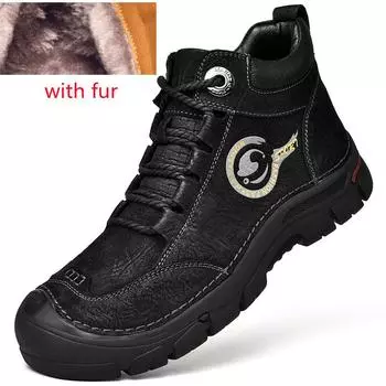 Мужские ботинки на шнуровке, зимние мужские хлопковые ботинки для снега, высокие кожаные туфли, плюшевые теплые ботильоны, обувь больших размеров 48, 49, 50 6.5