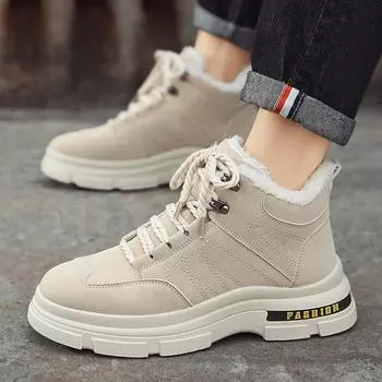 Мужские ботинки на шнуровке Зимние теннисные хлопковые мужские зимние ботинки Высокие повседневные туфли для отдыха на открытом воздухе Мужские ботинки из плюша Винтажные кроссовки Zapatillas 7 чёрный