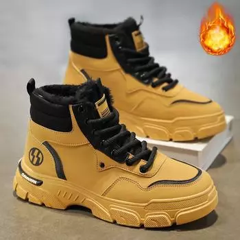 Мужские ботинки на шнуровке, зимние теплые мотоциклетные ботинки, нескользящие, износостойкие, повседневные мужские туфли 39 чёрный