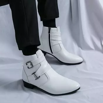 Мужские ботинки на высоком каблуке, ботинки в стиле вестерн с острым носком и кончиками крыльев, черно-белые повседневные платья в стиле ретро, кожаный смокинг на молнии, свадебные пиджаки, обувь для мужчин больших размеров EU:46 чёрный