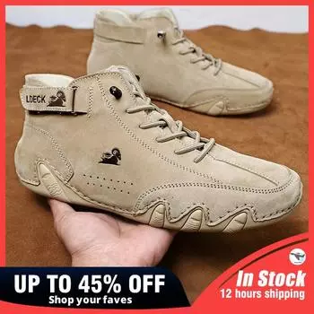 Мужские ботинки, новинка 2024 года, повседневная обувь, мужские высокие роскошные кроссовки, мягкая подошва, легкие теплые кожаные мокасины, мужские мотоциклетные ботинки 38 серый