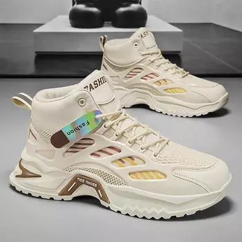 Мужские ботинки, новые повседневные, высокие, сетчатые, дышащие, на толстой подошве, увеличивающие рост, противоскользящие, на шнуровке, хлопковые ботинки для мужчин, спортивная обувь 39