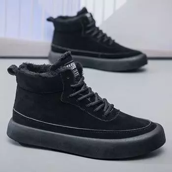 Мужские ботинки, новые зимние тапочки, теплые мужские туфли, водонепроницаемые нескользящие плюшевые кроссовки, мужские теннисные туфли, ботинки, мужские кроссовки, зимние 39 чёрный
