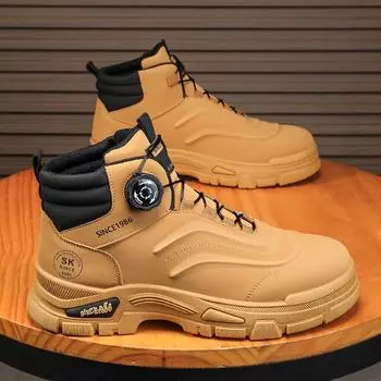 Мужские ботинки осень и зима повседневные британские желтые ботинки уличные ботинки мягкая подошва модные молодежные рабочие ботинки с вращающимися шнурками 39