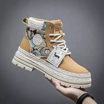 Мужские ботинки осень/зима толстая подошва высокий верх шнуровка плоский каблук новый британский стиль рабочие ботинки повседневные трендовые модные ботинки 39