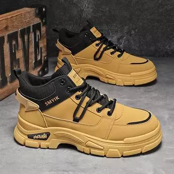 Мужские ботинки осенне-зимние модные повседневные желтые ботинки с толстой подошвой, нескользящие, удобные ботинки для улицы, молодежные рабочие ботинки с мягкой подошвой 39