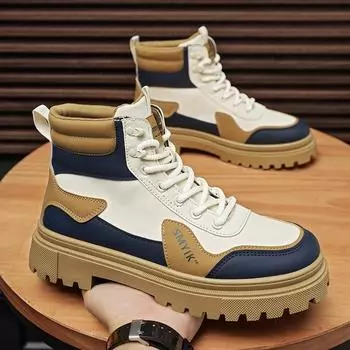 Мужские ботинки осенне-зимние высокие повседневные ботинки на толстой подошве с противоскользящей подошвой модные молодежные удобные ботинки для отдыха на открытом воздухе британские рабочие ботинки 39