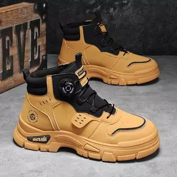 Мужские ботинки осенние и зимние повседневные желтые ботинки нескользящие уличные ботинки с мягкой подошвой модные молодежные рабочие ботинки с вращающимися шнурками 39