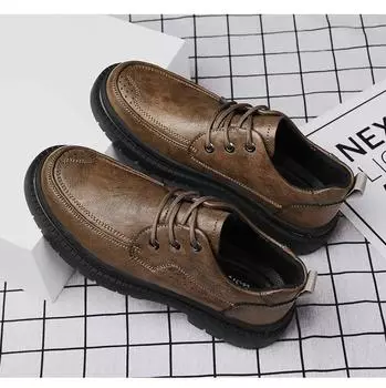 Мужские ботинки, осенняя кожаная повседневная обувь с высоким берцем, модная хлопковая обувь, ботильоны на плоской подошве, деловая уличная обувь, мужские кроссовки, новые 38 хаки