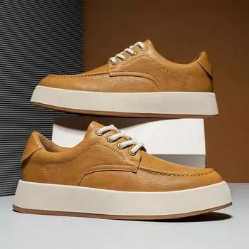 Мужские ботинки, осенняя кожаная повседневная обувь с высоким берцем, модная хлопковая обувь, ботильоны на плоской подошве, деловая уличная обувь, мужские кроссовки, новые 38 жёлтый