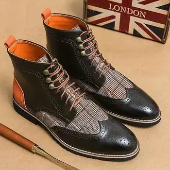 Мужские ботинки, осенняя кожаная повседневная обувь с высоким берцем, модная хлопковая обувь, ботильоны на плоской подошве, деловая уличная обувь, мужские кроссовки, новые 38 зелёный