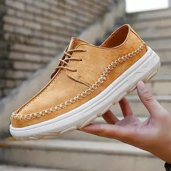 Мужские ботинки, осенняя кожаная повседневная обувь с высоким берцем, модная хлопковая обувь, ботильоны на плоской подошве, деловая уличная обувь, мужские кроссовки, новые 38 жёлтый