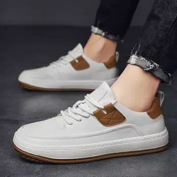 Мужские ботинки, осенняя кожаная повседневная обувь с высоким берцем, модная хлопковая обувь, ботильоны на плоской подошве, деловая уличная обувь, мужские кроссовки, новые 38 белый