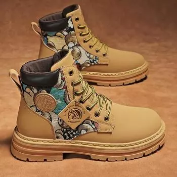 Мужские ботинки осенняя мода вышитые высокие повседневные туфли на платформе нескользящие ботильоны трендовая обувь для отдыха на открытом воздухе Chaussure Homme 39