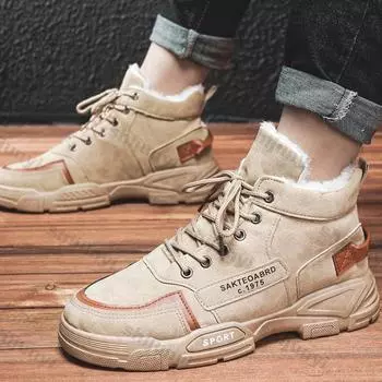 Мужские ботинки по щиколотку, зимние, высокие, водонепроницаемые, нескользящие, рабочие, хлопковые, мужские, уличные, противоскользящие, износостойкие, на платформе, зимние ботинки 39 чёрный