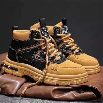 Мужские ботинки повседневная обувь кожаная обувь для улицы платформа для ходьбы мода роскошь дизайнерские рабочие высокие кроссовки ковбойские зимние рабочие 39 серый