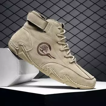 Мужские ботинки повседневные кожаные роскошные высокие кеды роскошные мокасины обувь для мужчин мотоциклетные ботильоны 2024 в обувь для мужчин 46 хаки