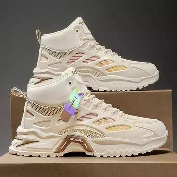 Мужские ботинки повседневные высокие сетчатые дышащие на толстой подошве увеличивающие рост противоскользящие ботинки на шнуровке из хлопка мужские спортивные ботинки новые 39