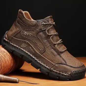 Мужские ботинки ручной работы из натуральной кожи, мужская обувь, удобные ботильоны для мужчин, повседневная обувь, обувь для активного отдыха 38 чёрный