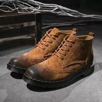 Мужские ботинки ручной работы из натуральной кожи в стиле ретро на шнуровке в британском стиле, осенне-зимние, высокие плюшевые ботильоны, водонепроницаемые, теплые 38 коричневый