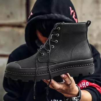 Мужские ботинки ручной работы из натуральной кожи высокого качества, водонепроницаемые ботильоны, черные нескользящие мотоциклетные ботинки на платформе Botas Para Hombre 38