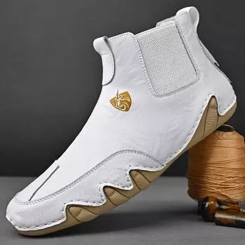 Мужские ботинки ручной работы на меху, зимние ботильоны из спилка, большие размеры 38–46, обувь для отдыха для мужчин, Hombres Botas 38 белый