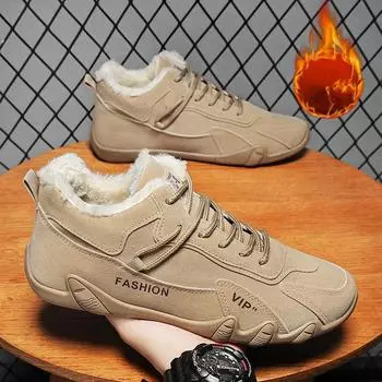 Мужские ботинки ручной работы с застежкой, высокие плюшевые утолщенные мужские туфли, хлопковая обувь, кожаные ботинки с носком, мужская зимняя обувь 39 серый