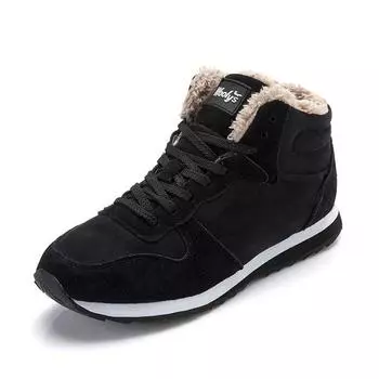 Мужские ботинки, теплая зимняя обувь на меху, мужские зимние ботинки, ботильоны на шнуровке, мужская зимняя обувь, кроссовки 35 чёрный