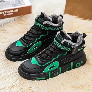 Мужские ботинки, утепленные бархатные высокие зимние ботинки, легко моющиеся, нескользящие, модная мужская обувь, популярная модель, хит продаж 32