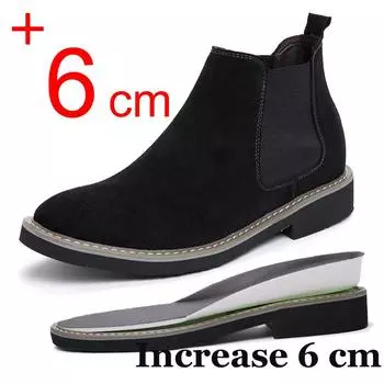 Мужские ботинки, увеличивающие рост, мужские ботинки челси, скрытые каблуки, коровья замша, мужские увеличивающие стельки 6 см, туфли-лодочки для мужчин 38