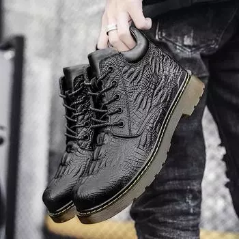 Мужские ботинки в британском стиле из высококачественной спилковой кожи, повседневные туфли с рисунком под крокодила, удобные ботильоны, большой размер 38-47 41