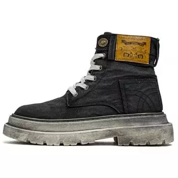 Мужские ботинки в стиле милитари, базовые ботинки в западном стиле, мужская обувь для работы с высоким верхом, мужские ботинки для улицы, ретро-ботинки из синего денима, мужские ботинки на шнуровке на платформе 39 бежевый