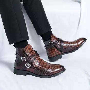 Мужские ботинки в стиле ретро с заостренным носком и молнией по бокам, кожаные уличные зимние ботинки, мужские повседневные короткие высокие туфли-челси в британском стиле 38 чёрный