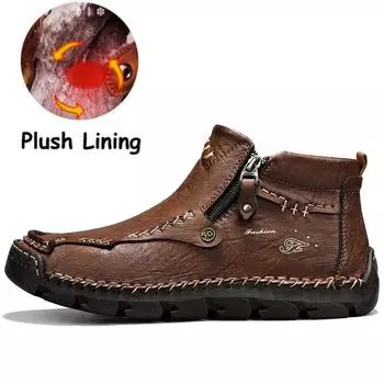 Мужские ботинки, высокие кожаные ботинки, плюшевые, для активного отдыха, большие размеры, осень/зима, плюс, бархатные, теплые, ручной работы, ботильоны 38 прохладный черный