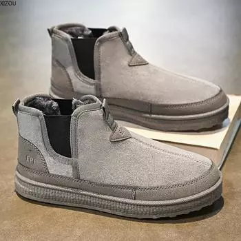 Мужские ботинки, высокие зимние ботинки, без застежек, мужская зимняя обувь, противоскользящая, легкая, износостойкая, простая мужская обувь, популярная модель, хит продаж 39 чёрный