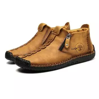 Мужские ботинки высокого качества из натуральной кожи, модная обувь на молнии, кожаные мужские ботильоны, большие размеры 47 жёлтый