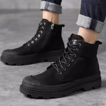 Мужские ботинки Зимние ботинки из натуральной кожи Мужские зимние ботильоны Высокие однослойные ботинки Средний верх Рабочая одежда Мужская обувь 38