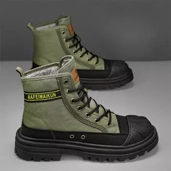 Мужские ботинки зимние новые на платформе плюшевые мужские рабочие ботинки по щиколотку теплые утолщенные водонепроницаемые хлопковые армейские мужские ботинки для снегоходов 39 зелёный