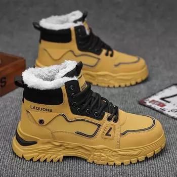 Мужские ботинки Зимние повседневные кроссовки Мужские кроссовки для походов и снегоходов Мотоциклетные ботинки Теплые высокие ботинки Кроссовки мужские панк 39 чёрный