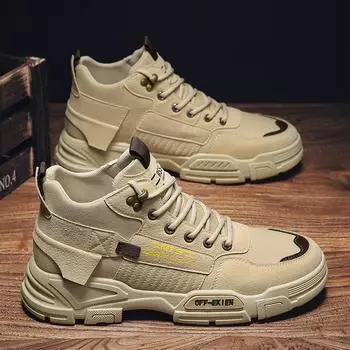 Мужские ботинки, зимние теплые мужские ботинки, камуфляжная мужская кожаная обувь на шнуровке, уличные ботильоны, обувь большого размера 39–44 42 бежевый