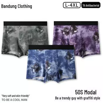 Мужские боксеры-брифы 50 Modal Graffiti — модное, антибактериальное, дышащее, бесшовное нижнее белье для осени/зимы L серый/коричневый