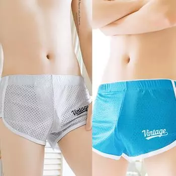 Мужские боксеры из ледяного шелка, нижнее белье, дышащие летние полые мужские трусы с надписью, мужские удобные спортивные трусы со средней талией, шорты L серый