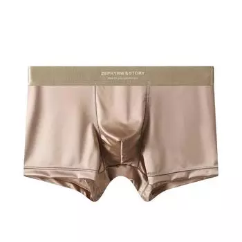 Мужские боксеры с гульфиком, роскошные боксеры, гладкое мужское нижнее белье, прохладный однотонный цвет, дышащие, атласные, мягкий ледяной шелк, удобные, 1 шт. XL коричневый