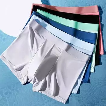 Мужские боксеры с выпуклостью, тонкие бесшовные ледяной шелк, сетка со средней талией, высокая эластичность, однотонный, влагоотводящий мужской костюм 2XL темно-синий