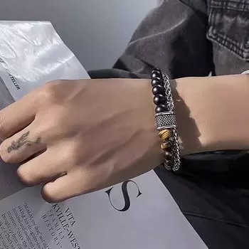 Мужские браслеты Черные обсидианы Двухслойный браслет Браслеты для мужчин Бусы Натуральные браслеты идеи бусин 20cm зелёный