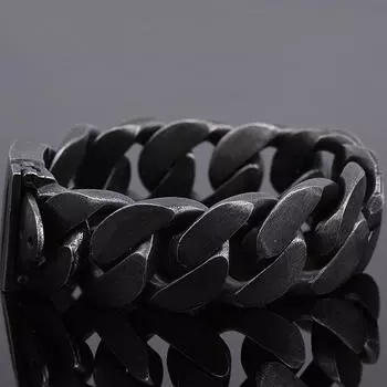 Мужские браслеты дружбы шириной 24 мм, тяжелый черный мужской браслет из нержавеющей стали с пряжкой ремня, звено цепи, металлические украшения 18.5CM чёрный